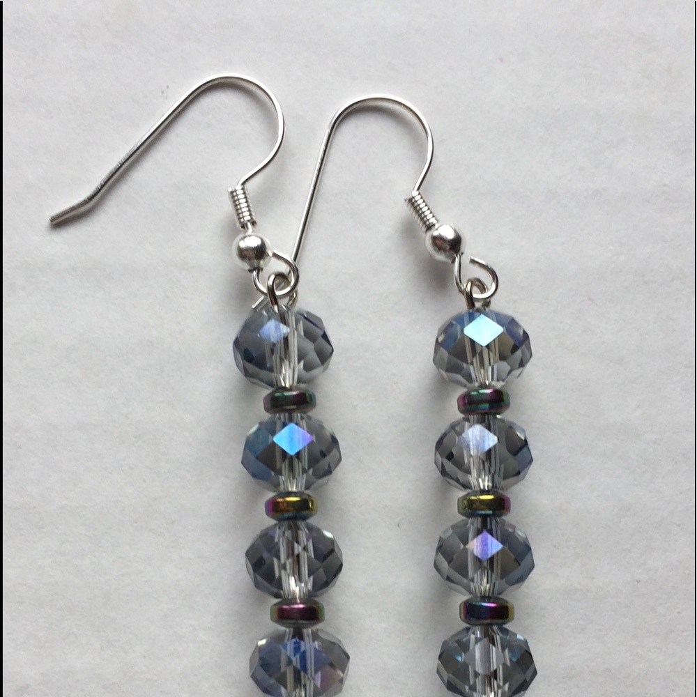 Purple Crystal Cut glass sparkle long earrings
